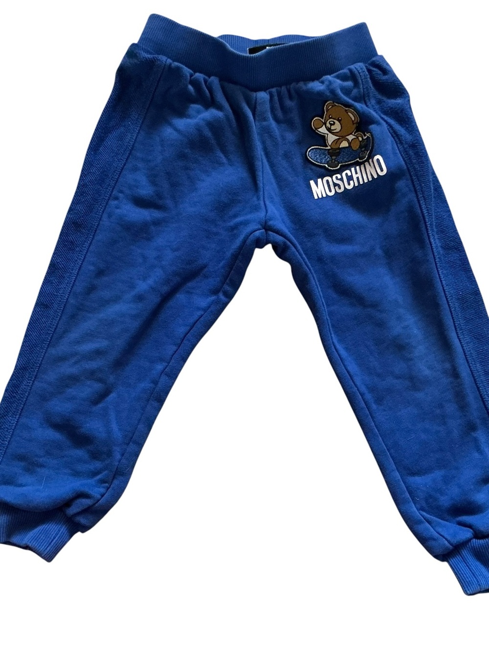 Moschino kids boys track pants blue teddy bear skateboard bear size 2Y